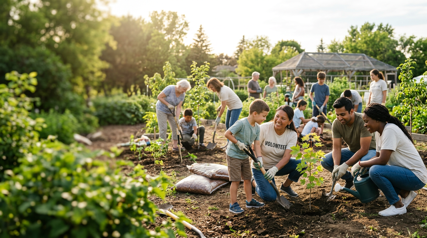 Volunteers caring for a community garden